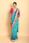 Aqua and Navy Blue Saree with Choli