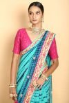 Aqua and Navy Blue Saree with Choli