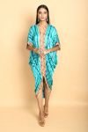 Aqua and Navy Blue Tie-Dye Cowl Dress