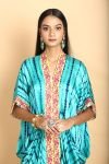 Aqua and Navy Blue Tie-Dye Cowl Dress