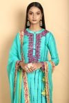 Aqua and Navy Kurta with Pant and Dupatta