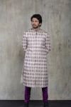 Beige and Purple Thread Work Sherwani with Plain Kurta and Churidar
