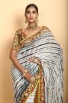 Black and White Tie-Dye Saree with Choli