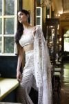 Ivory Embroidered Cape with Bustier and Bell Bottom Pants