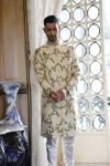 Ivory Embroidered Sherwani with Kurta and Churidar
