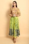 Lime and Navy Blue Tie-Dye Concealed Cape with Straight Pants