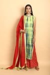 Lime and Navy Blue Tie-Dye Kurta with Red Pant and Red Dupatta