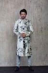 Mint Blue Tie Dye Print Sherwani with Plain Kurta and Churidar