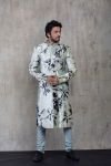 Mint Blue Tie Dye Print Sherwani with Plain Kurta and Churidar
