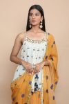 Mint Singlet with Blue Polka Flare Pant and Dupatta