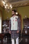Navy Blue Kurta with Sage Embroidered Bandi and Pant