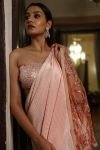 Pink Pre Draped Saree with Bustier and Cape
