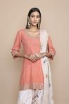 Rust Kurta with Doodle Printed Tulip Pant and Dupatta