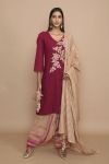 Wine Kurta with Tie Dye Dhoti and Dupatta