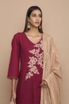 Wine Kurta with Tie Dye Dhoti and Dupatta