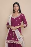 Wine Kurta with Tulip Pant and Doodle Printed Dupatta