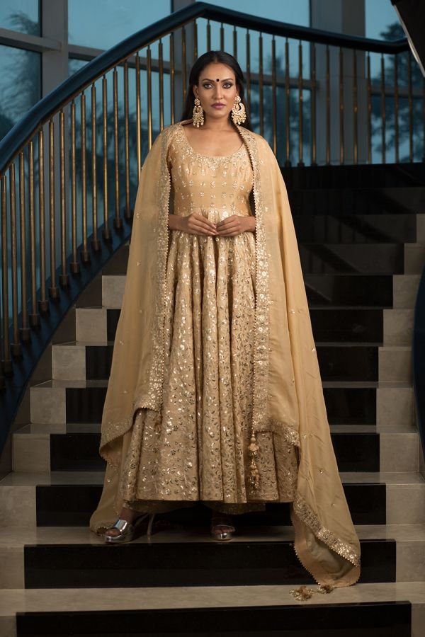 Beige Kalidar with Straight Fit Pants and Dupatta
