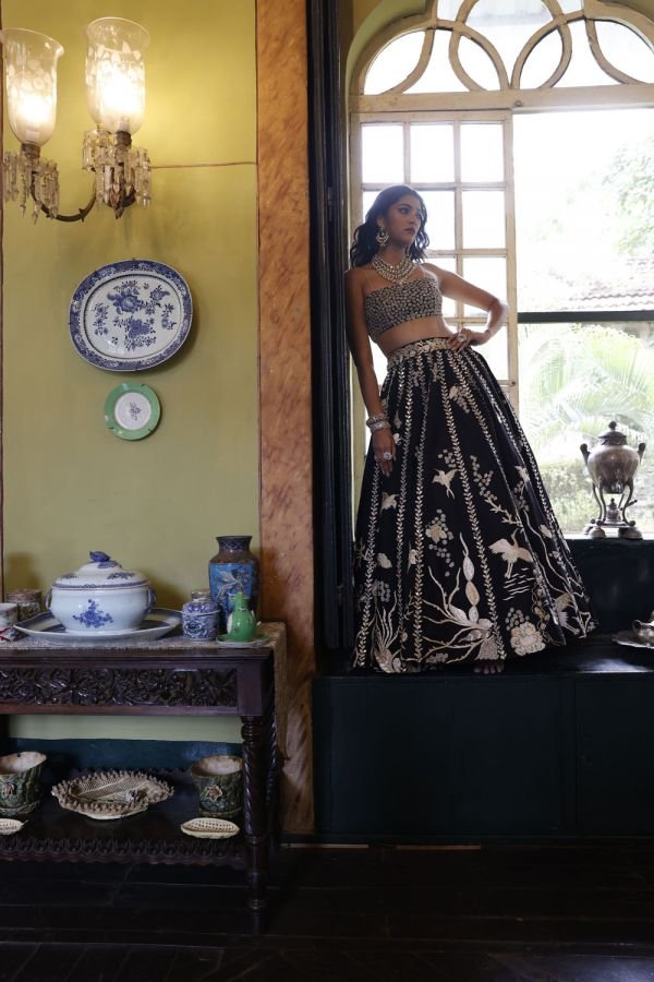 Black Embroidered Lehenga and Bustier