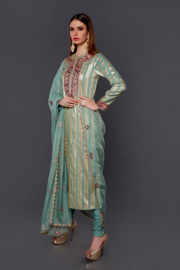long churidar with silk dupatta