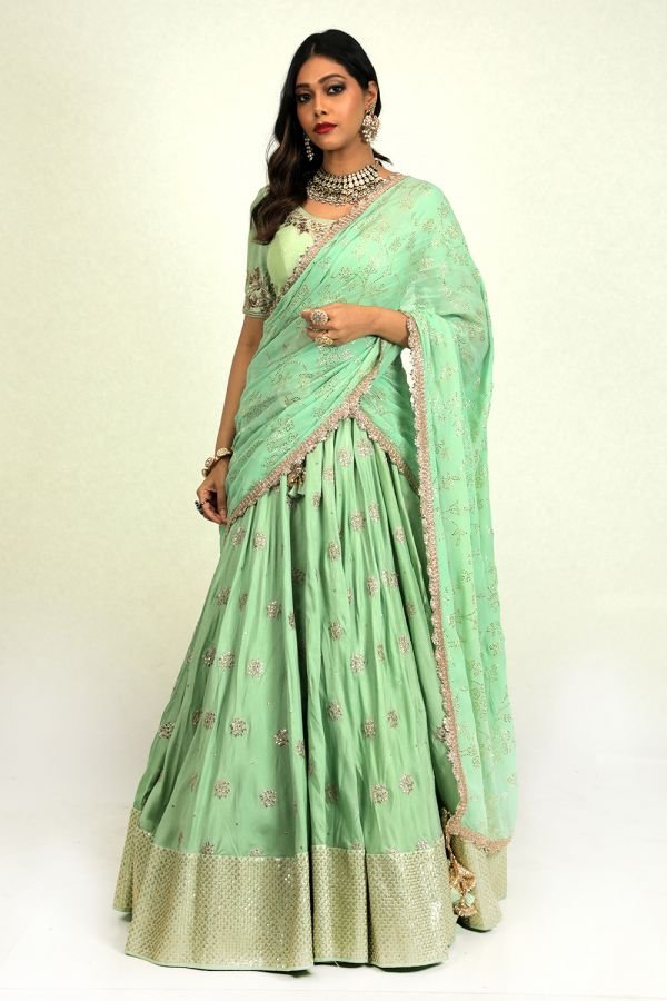 green lehenga choli dupatta