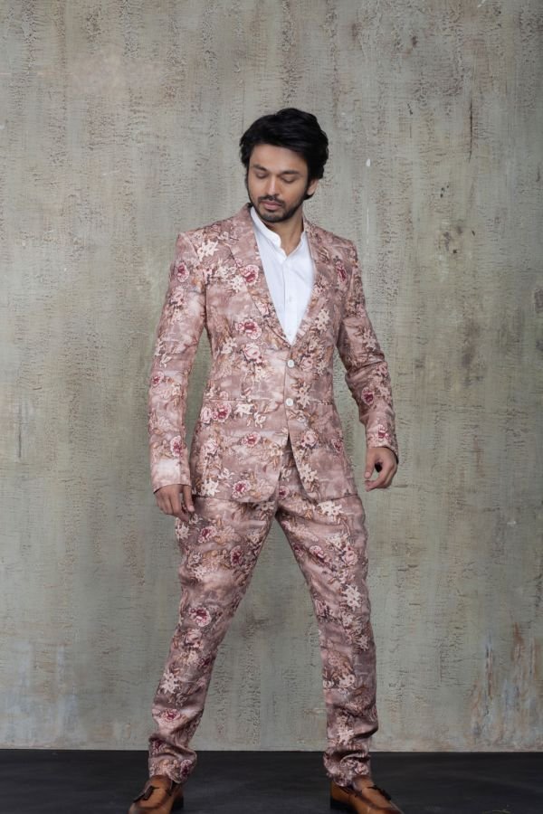 Pink Printed Suit with White Shirt