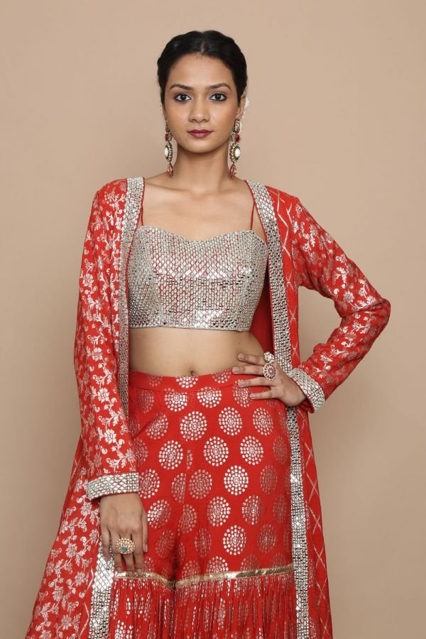 Red Open Cape and Bustier with Sharara